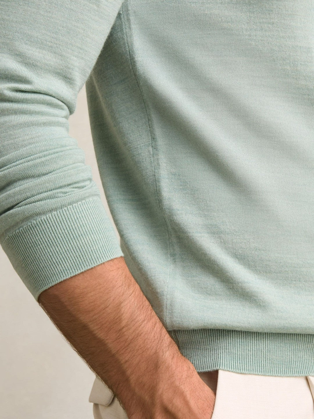 Reiss | Merino Wool Half-Zip Jumper in Sage Green Melange