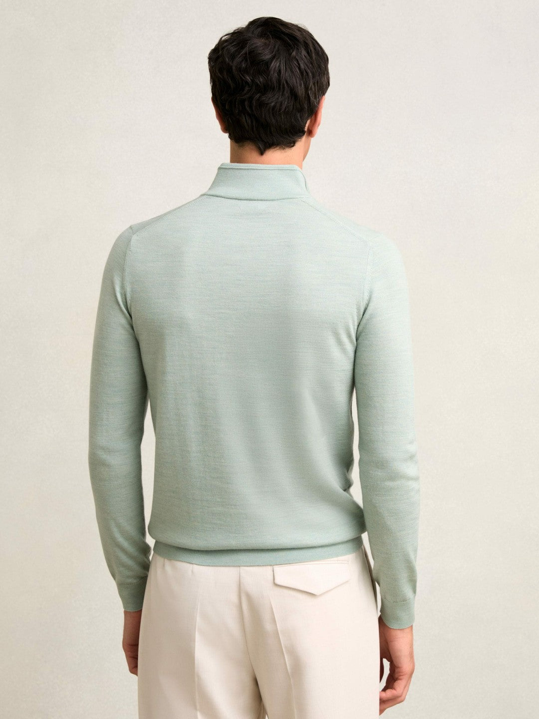 Reiss | Merino Wool Half-Zip Jumper in Sage Green Melange
