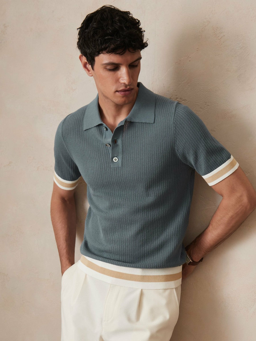 Reiss | | Ché Cotton Knit Polo Shirt in Airforce Blue