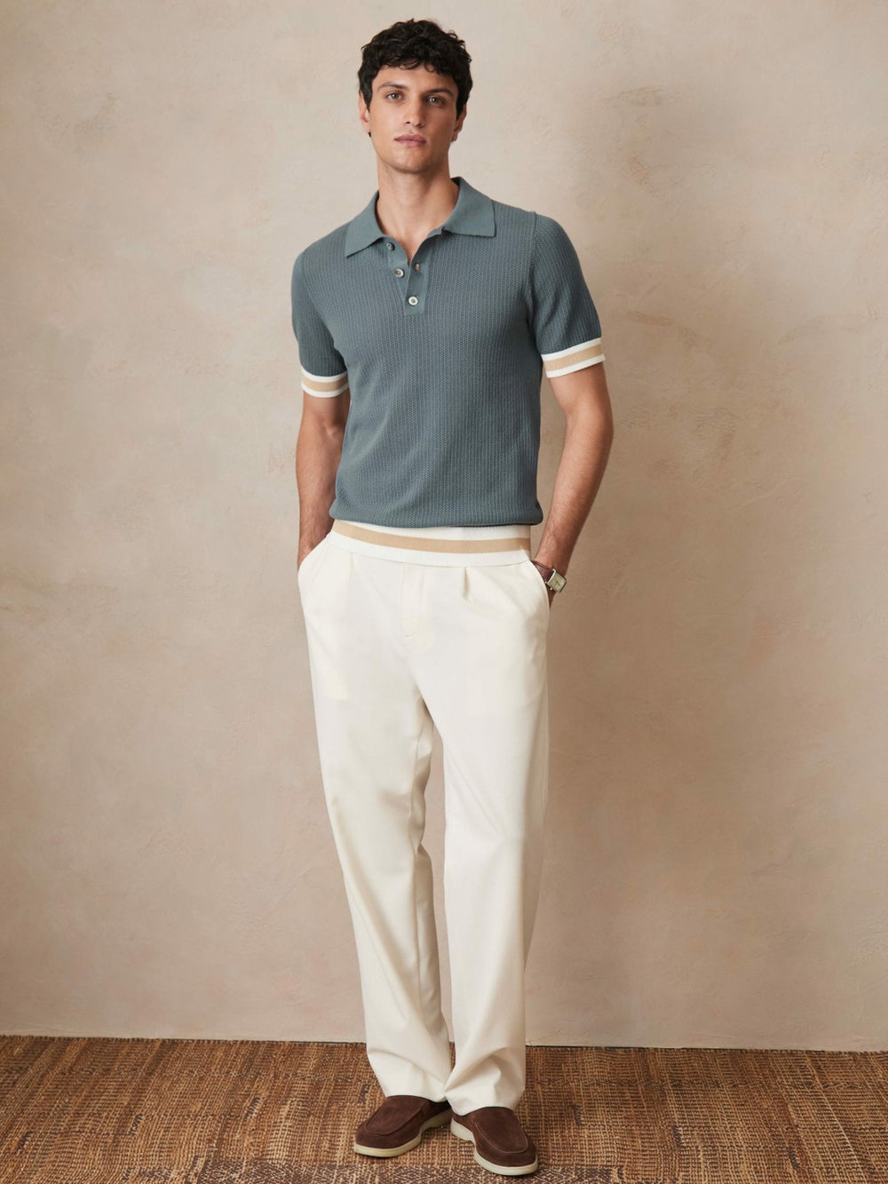 Reiss | | Ché Cotton Knit Polo Shirt in Airforce Blue