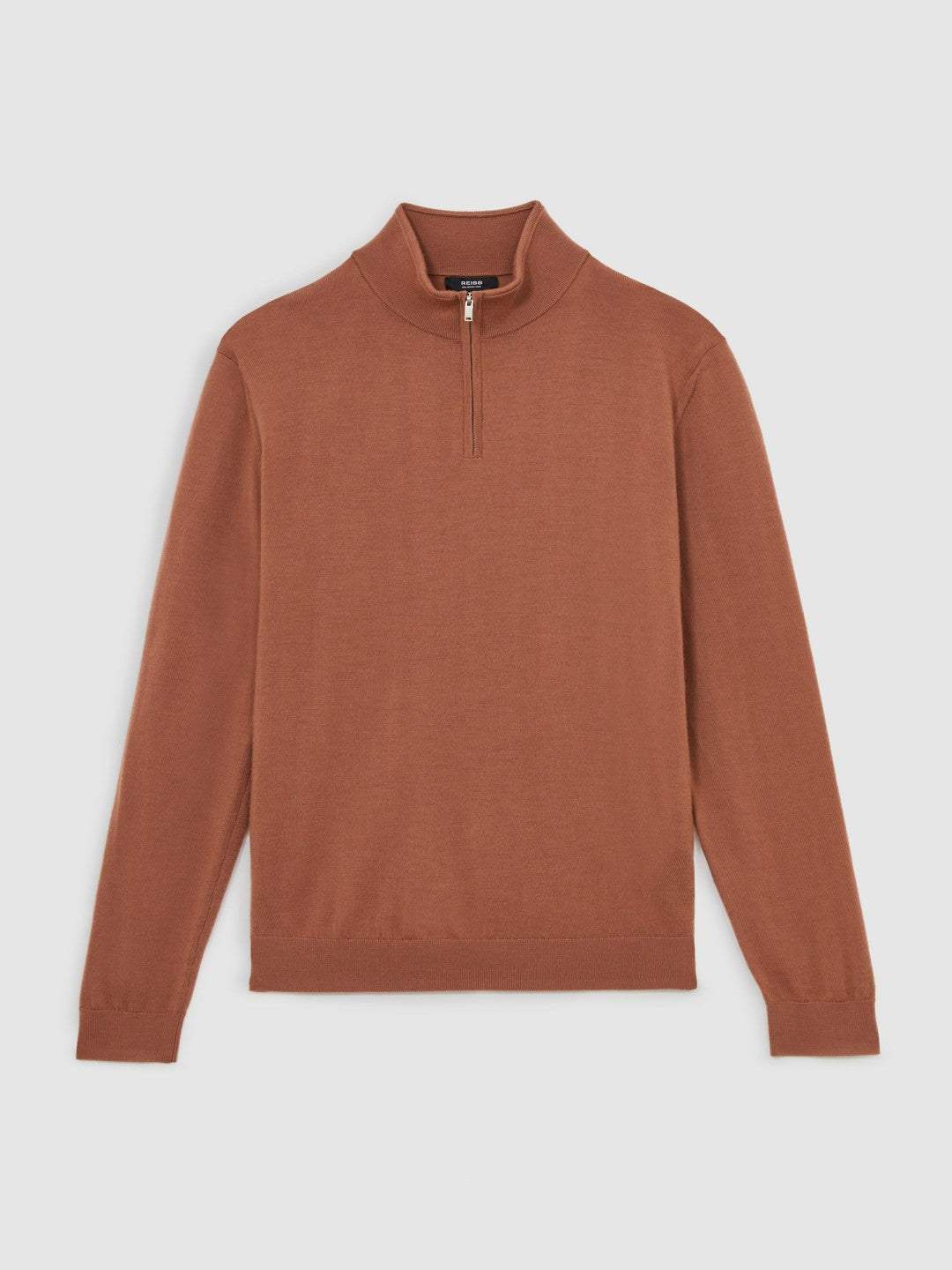 Reiss | Merino Wool Half-Zip Jumper in Cinnamon Brown