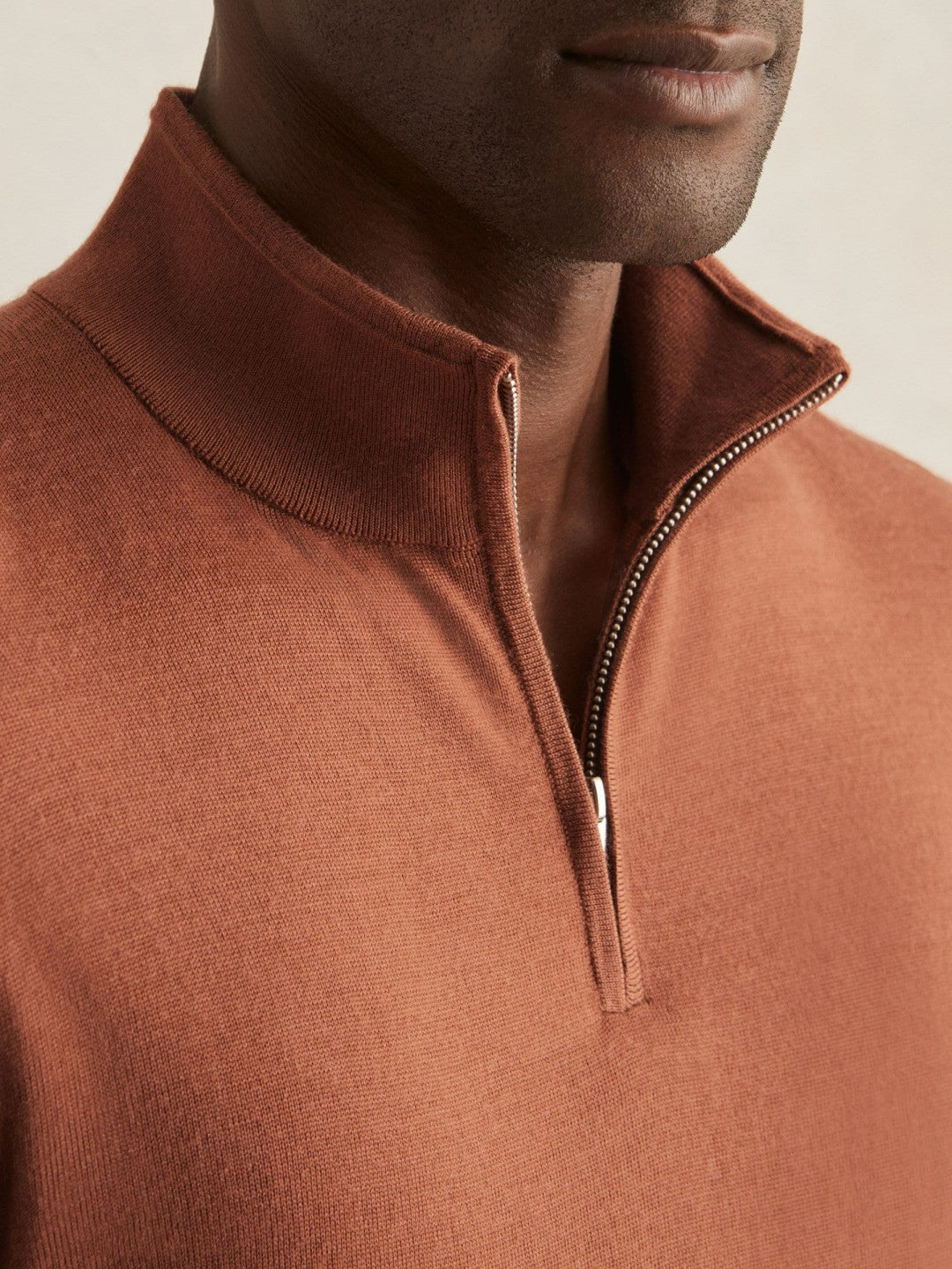 Reiss | Merino Wool Half-Zip Jumper in Cinnamon Brown