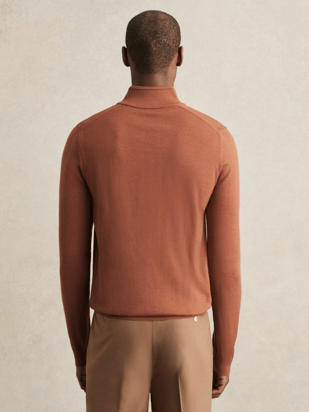 Reiss | Merino Wool Half-Zip Jumper in Cinnamon Brown