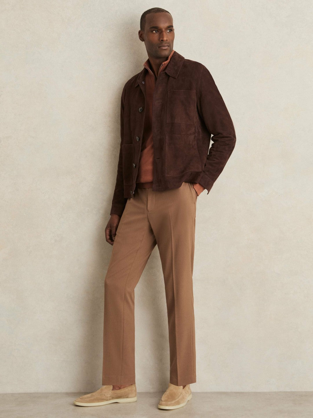 Reiss | Merino Wool Half-Zip Jumper in Cinnamon Brown