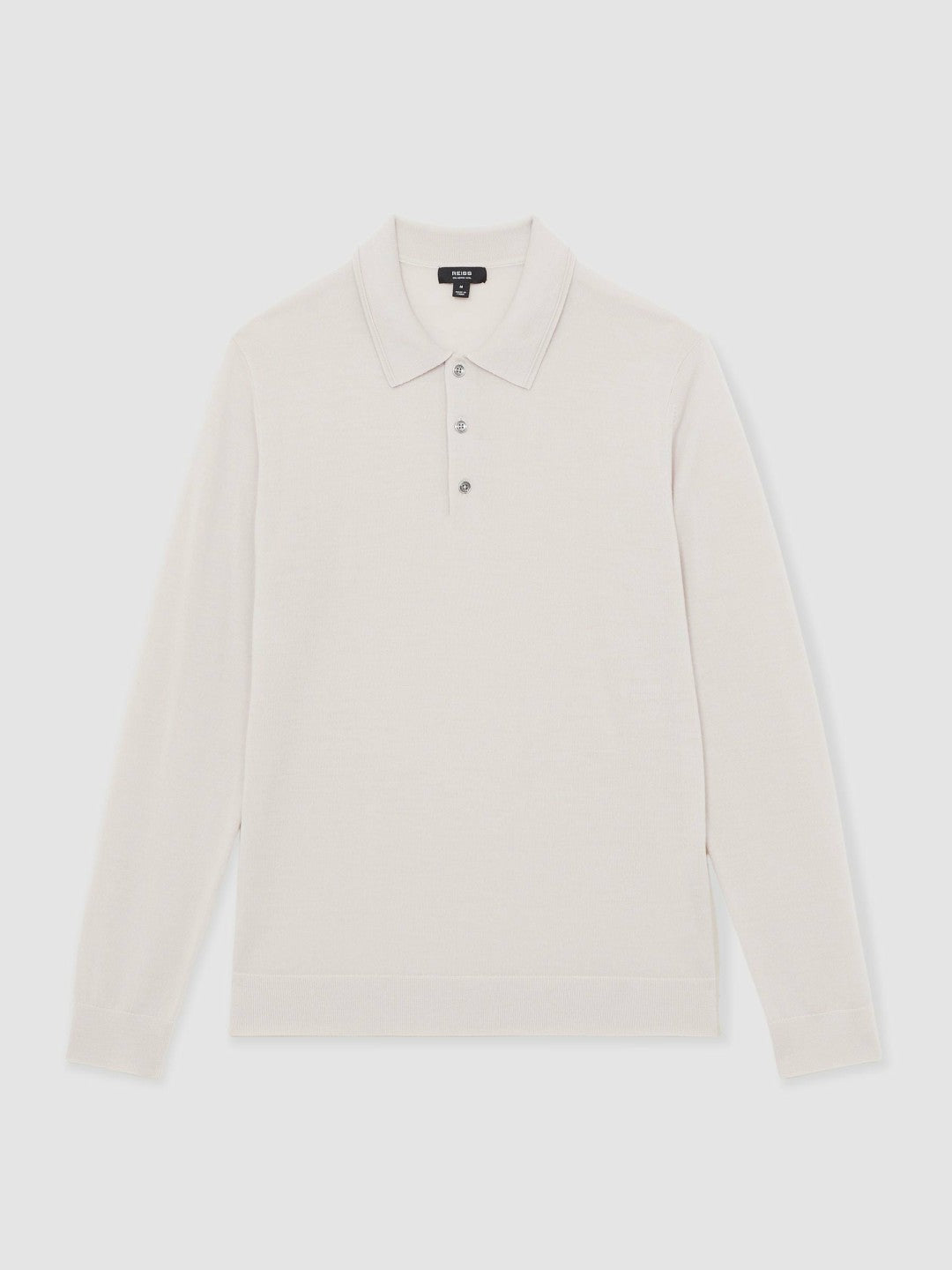 Reiss | Merino Wool Long-Sleeve Polo Shirt in Beige