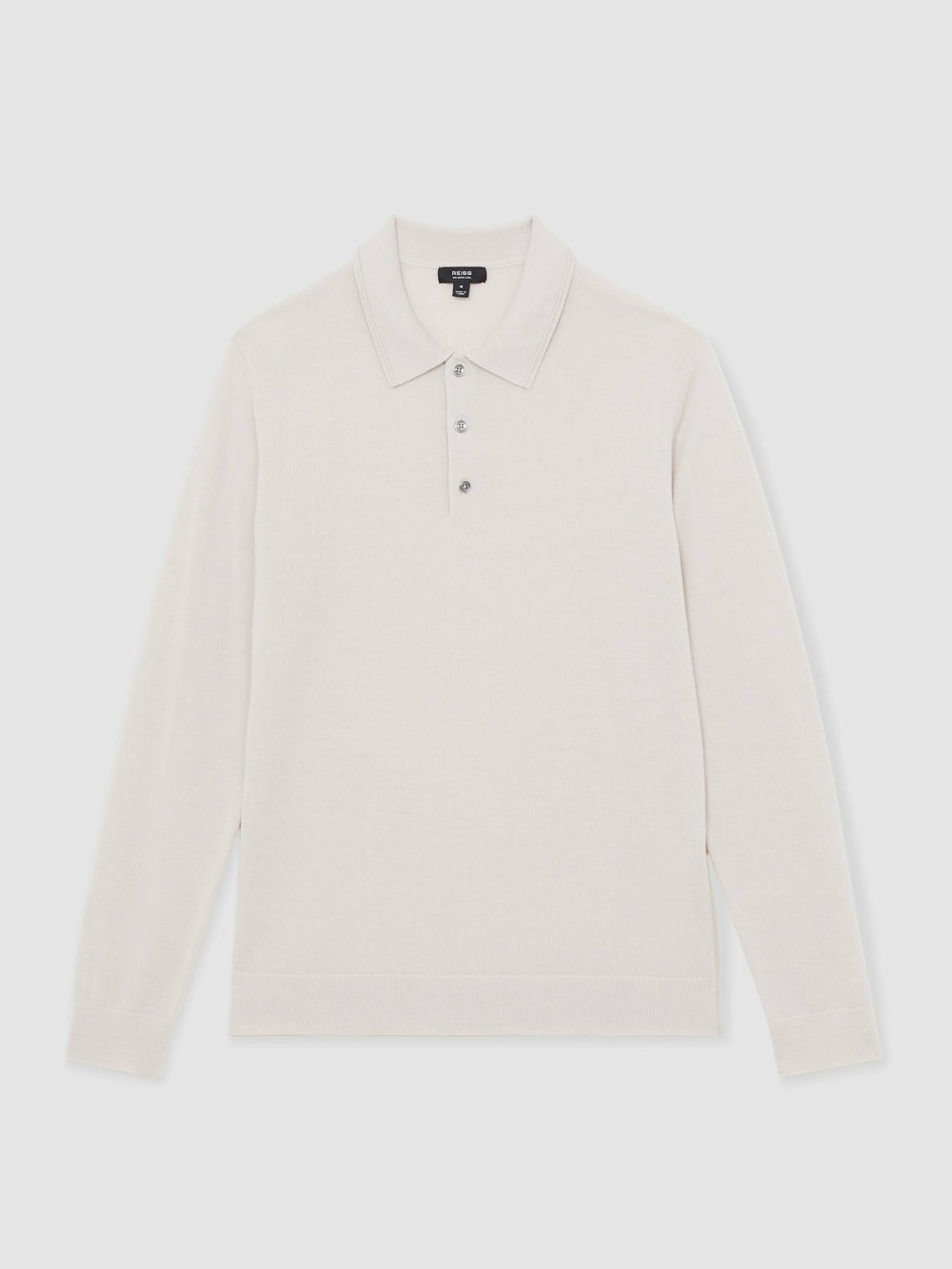 Reiss | Merino Wool Long-Sleeve Polo Shirt in Beige