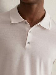 Reiss | Merino Wool Long-Sleeve Polo Shirt in Beige