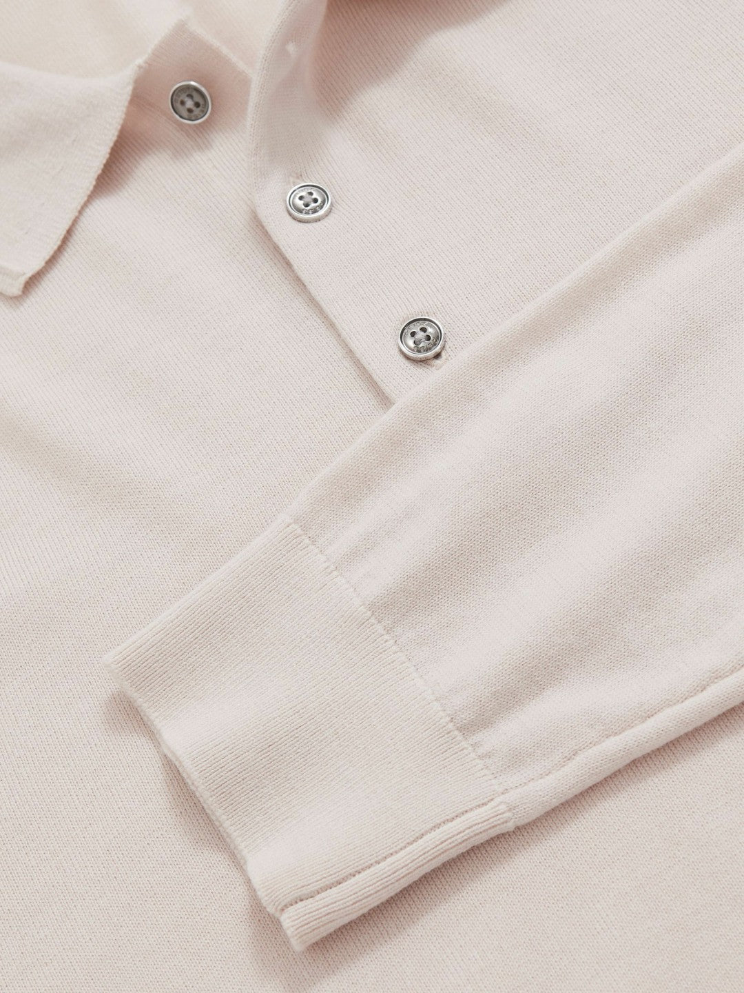 Reiss | Merino Wool Long-Sleeve Polo Shirt in Beige