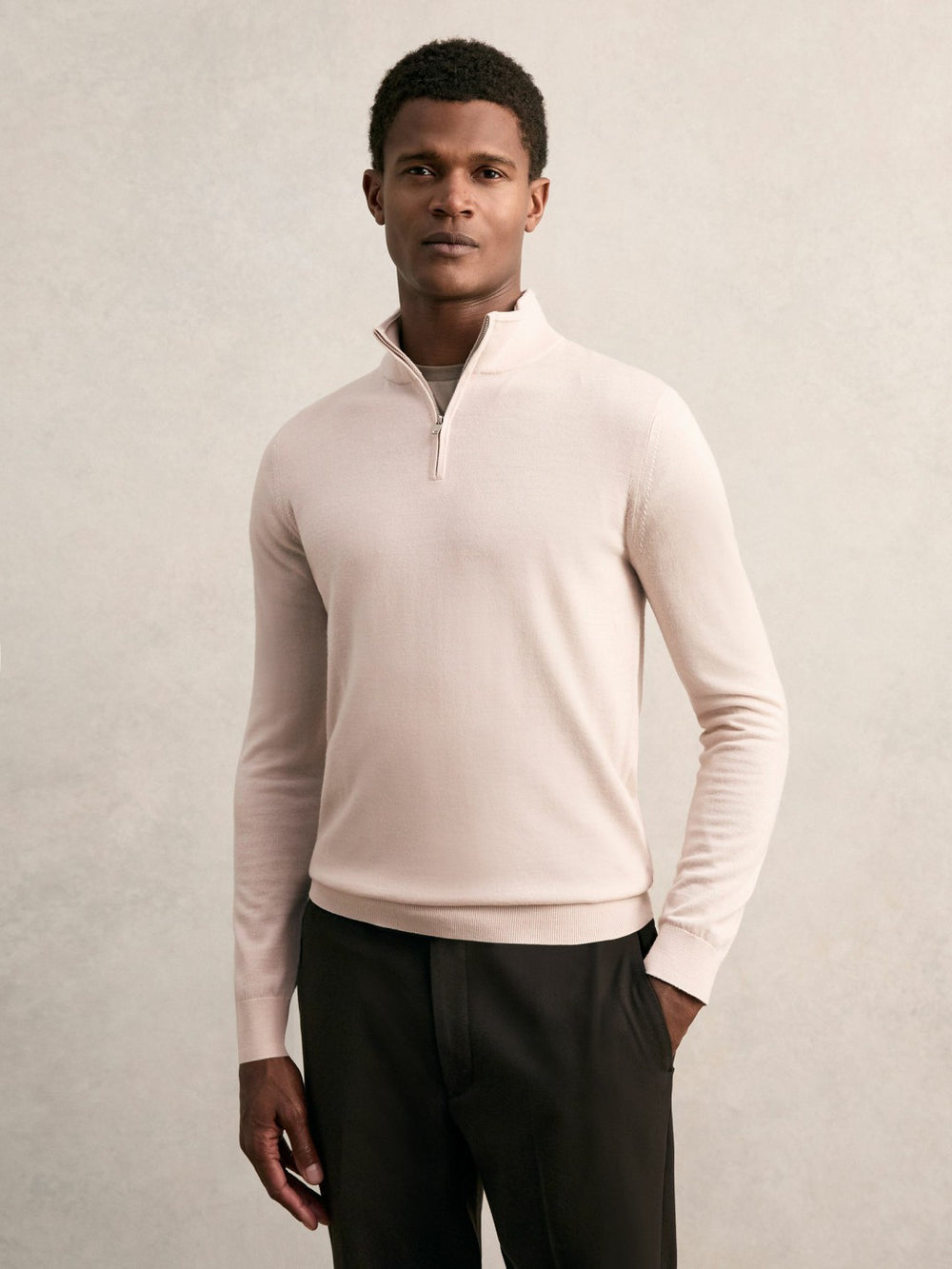 Reiss | Merino Wool Half-Zip Jumper in Beige
