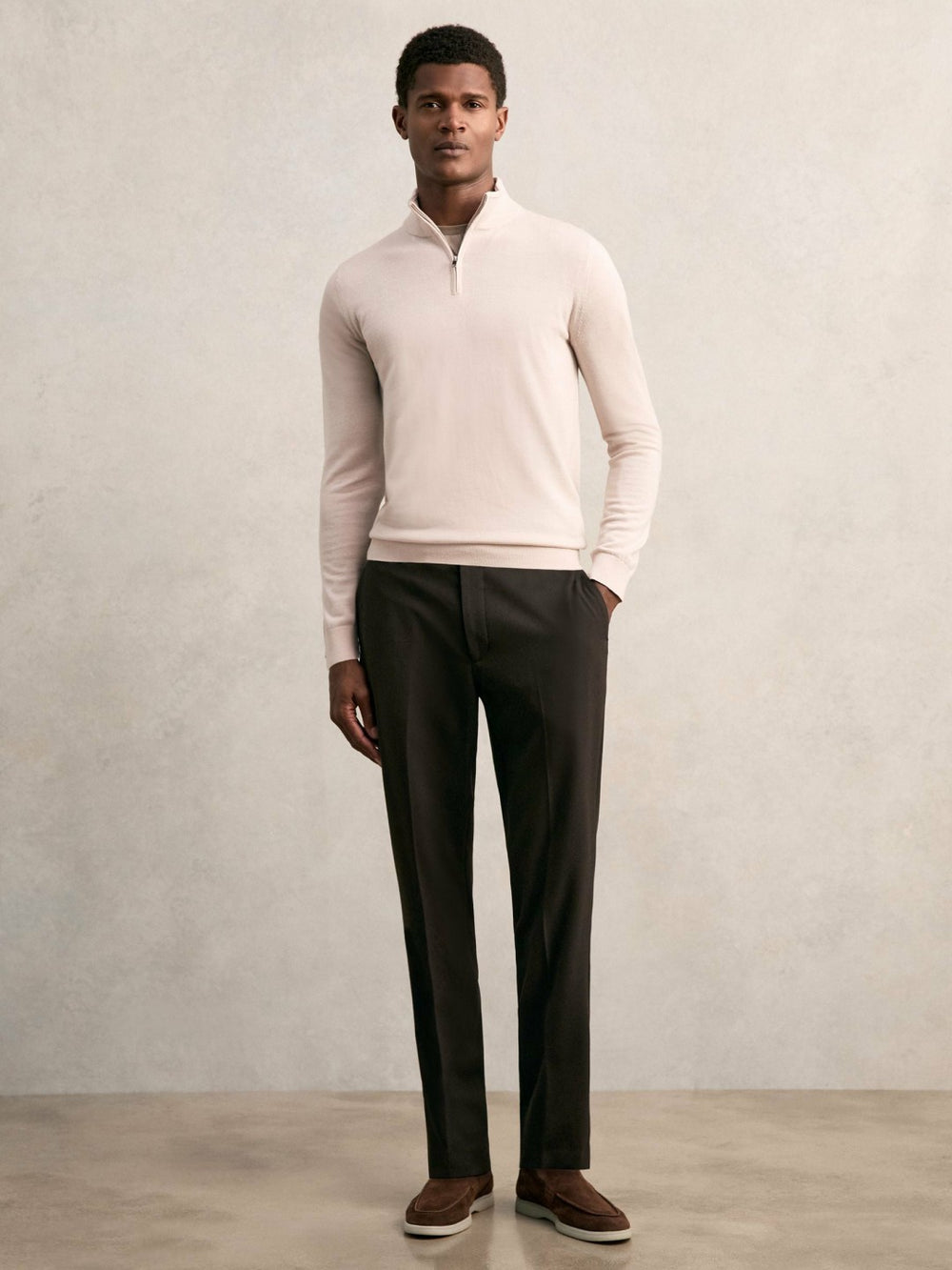 Reiss | Merino Wool Half-Zip Jumper in Beige