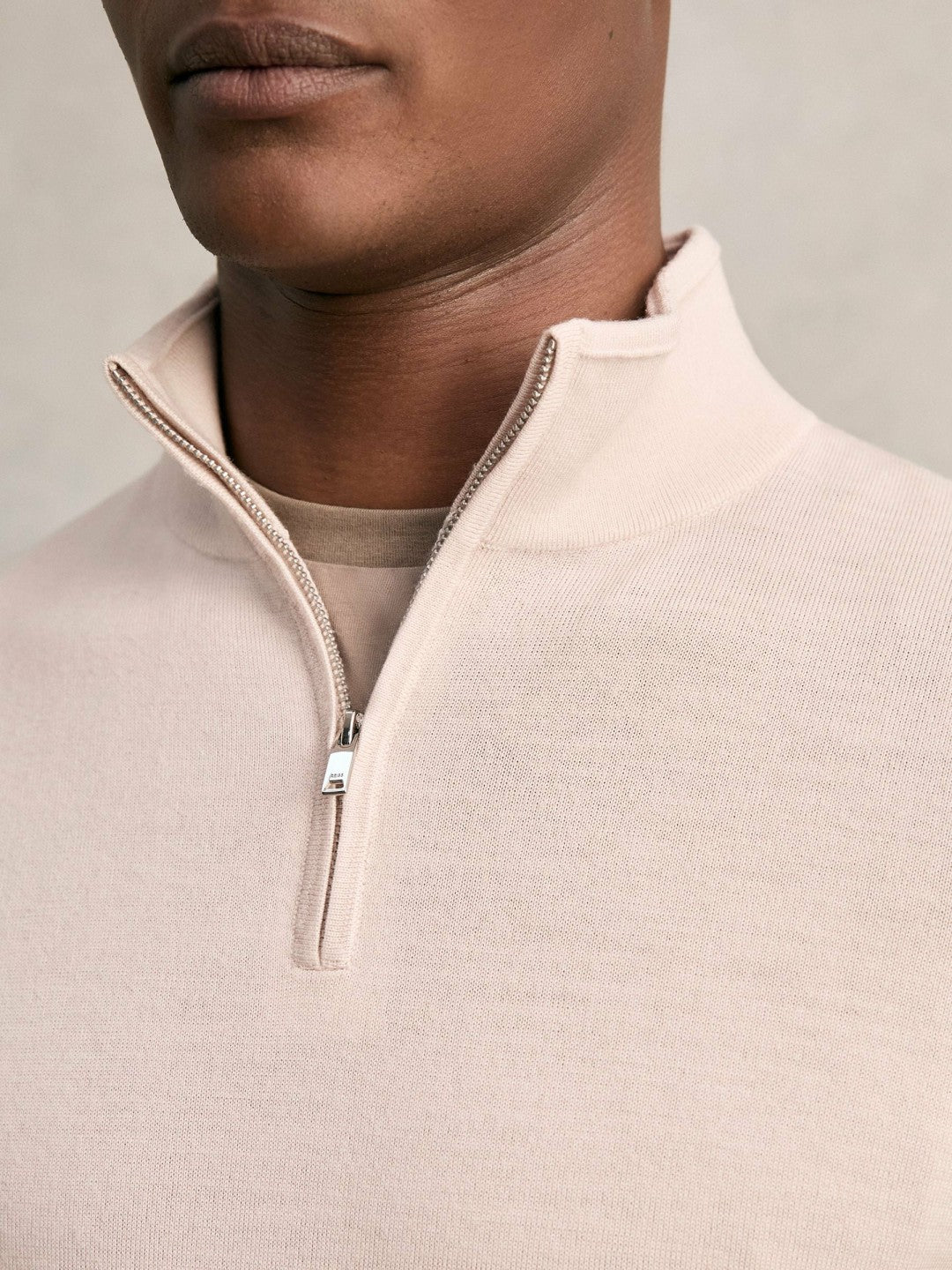 Reiss | Merino Wool Half-Zip Jumper in Beige