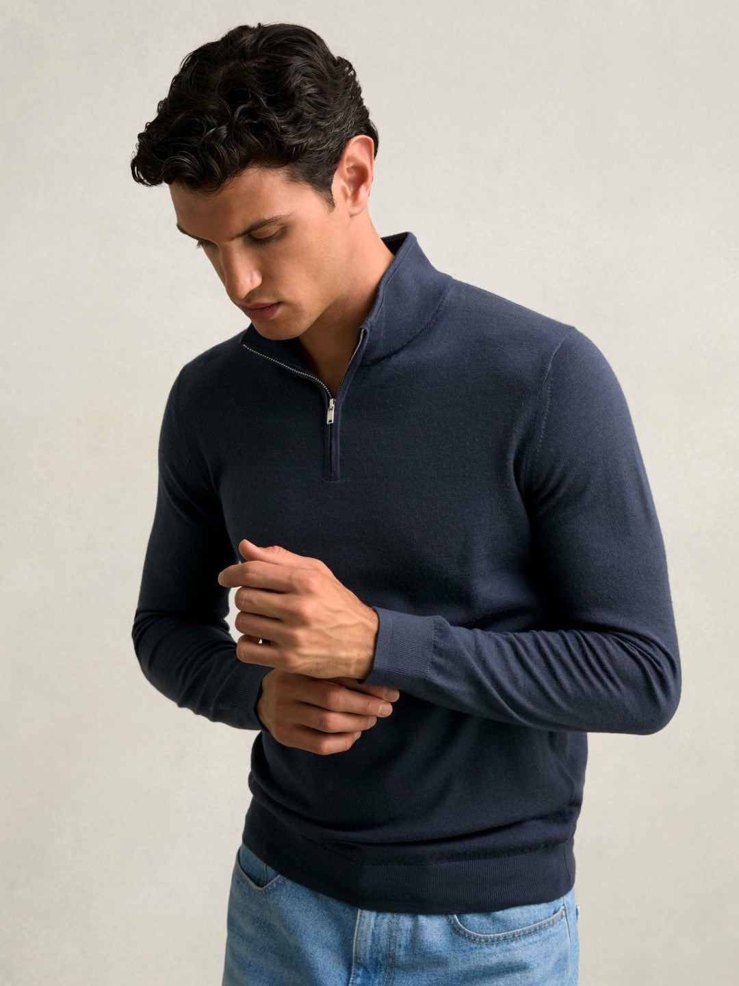 Reiss | Merino Wool Half-Zip Jumper in Midnight Navy