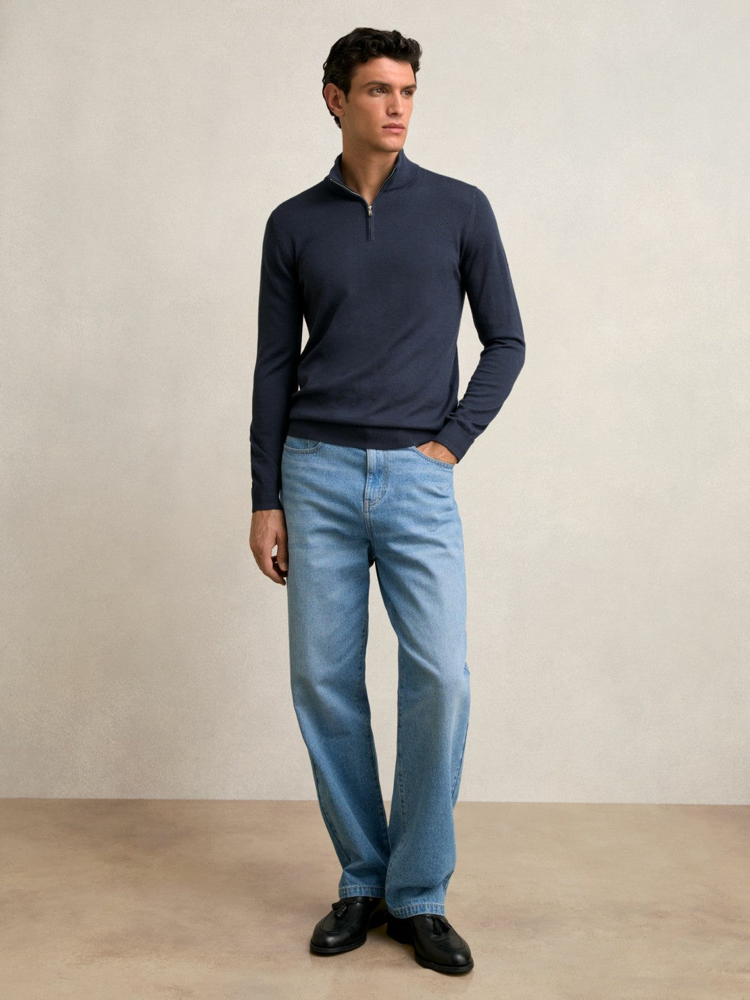 Reiss | Merino Wool Half-Zip Jumper in Midnight Navy