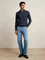 Reiss | Merino Wool Half-Zip Jumper in Midnight Navy