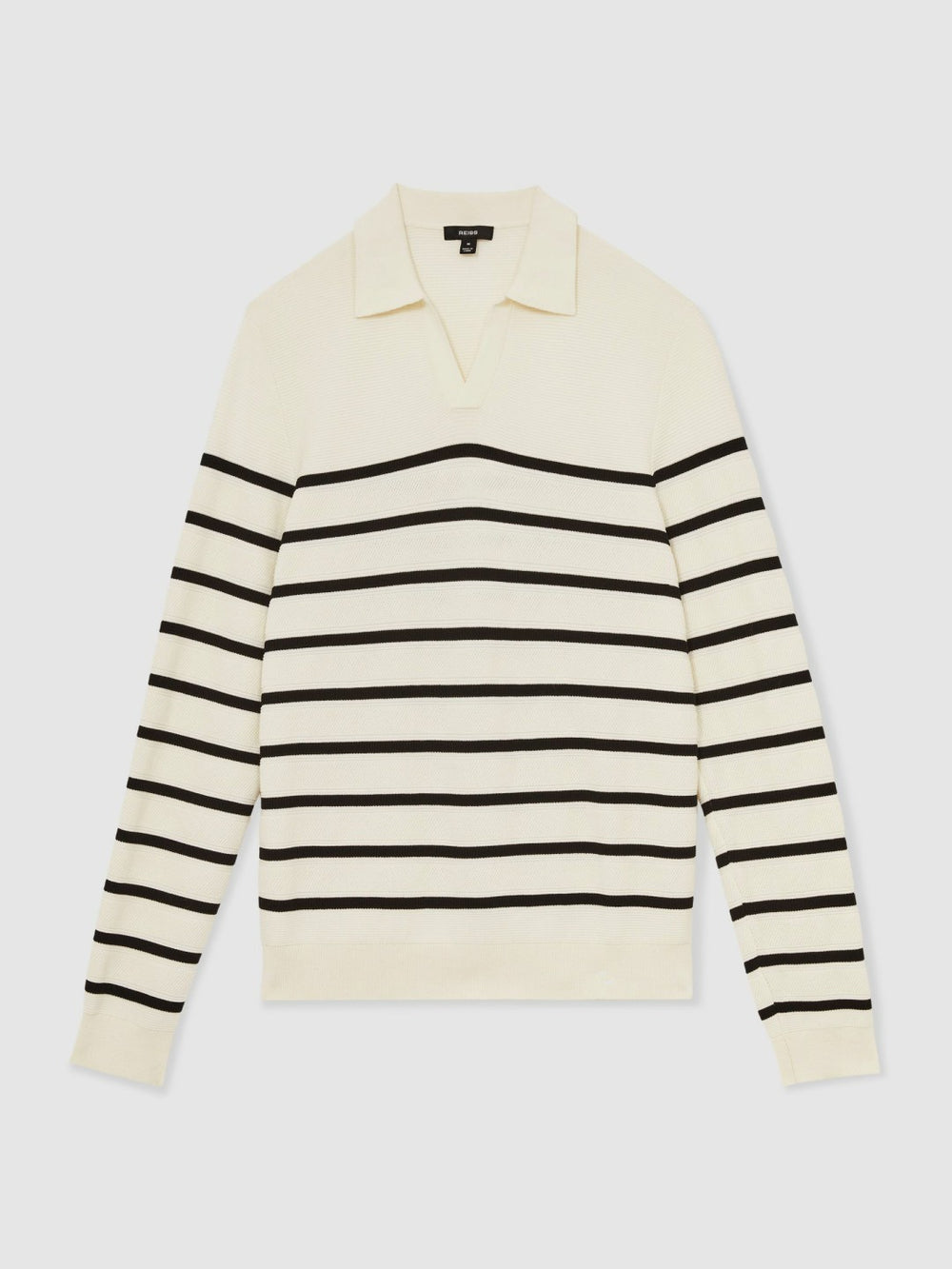 Reiss | Cotton Blend Stripe Knit Polo Shirt in Warm Stone/Black