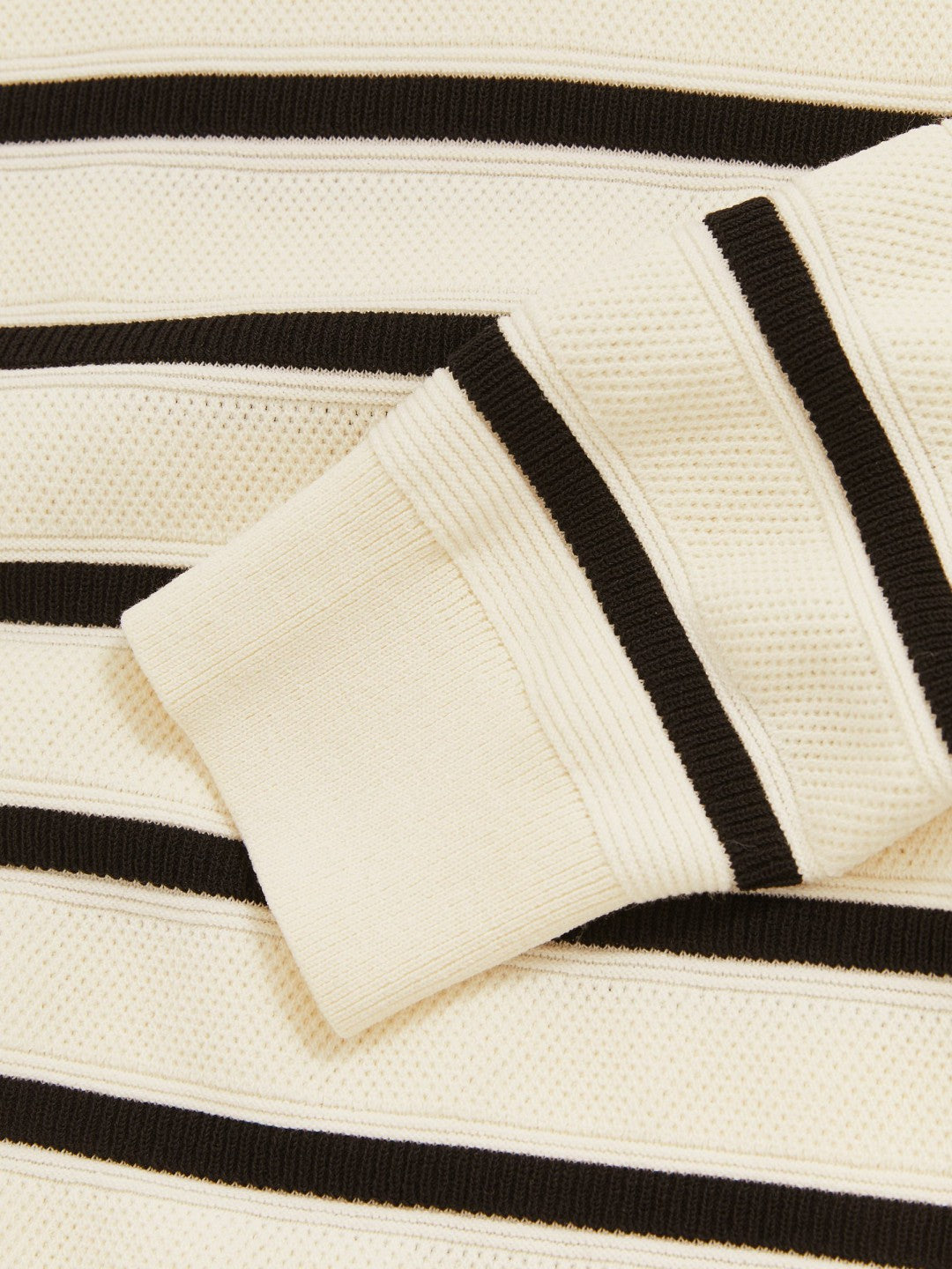 Reiss | Cotton Blend Stripe Knit Polo Shirt in Warm Stone/Black