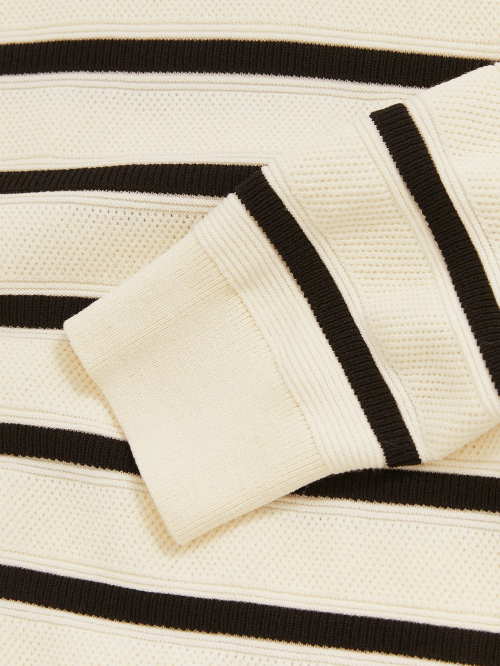 Reiss | Cotton Blend Stripe Knit Polo Shirt in Warm Stone/Black