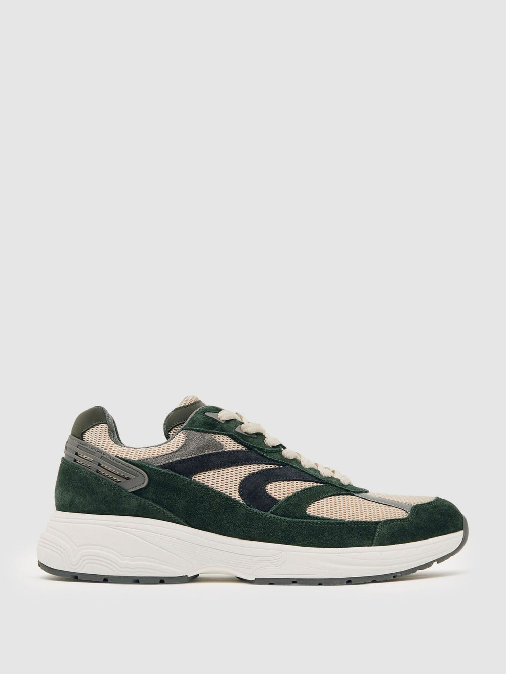 Reiss | Panelled Running Trainers in Forest Green/Stone