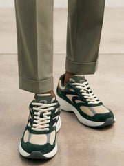 Reiss | Panelled Running Trainers in Forest Green/Stone