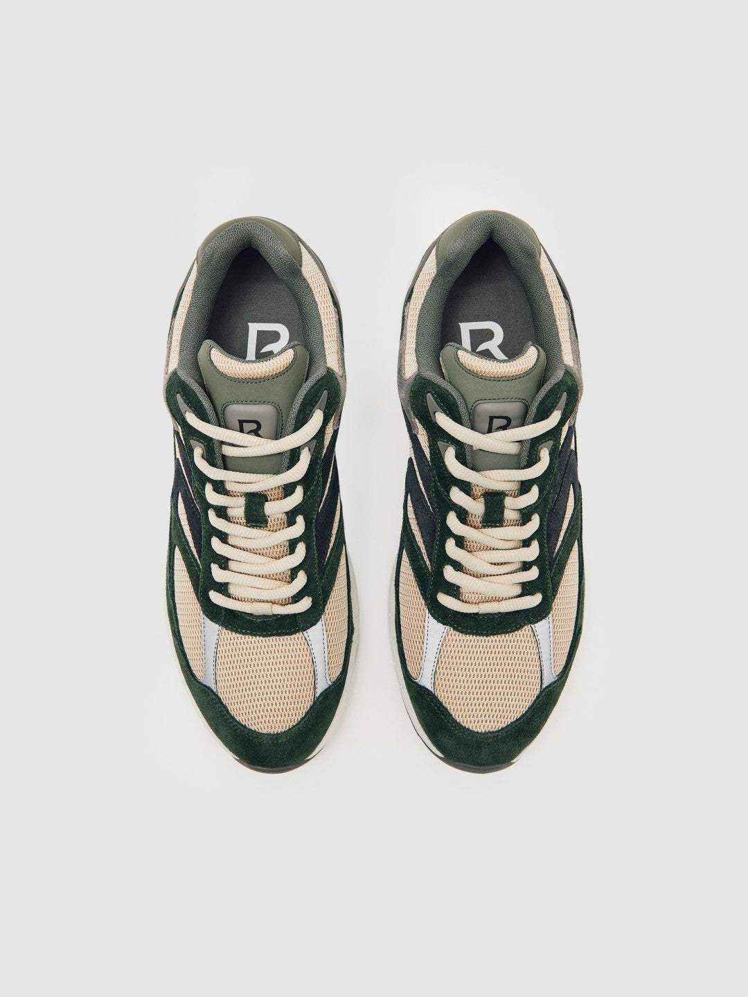 Reiss | Panelled Running Trainers in Forest Green/Stone