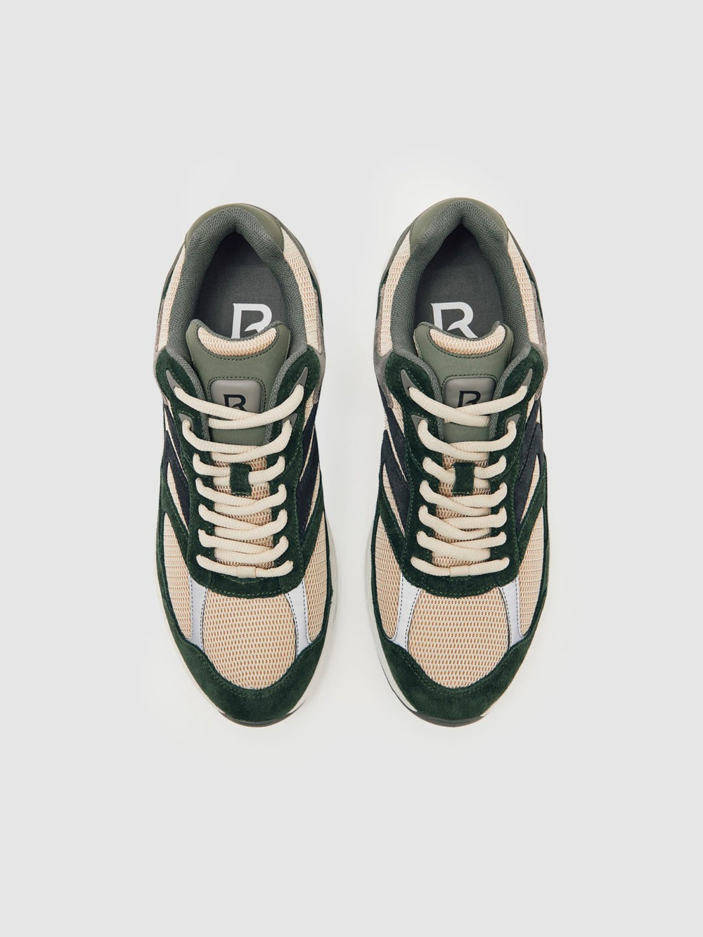 Reiss | Panelled Running Trainers in Forest Green/Stone