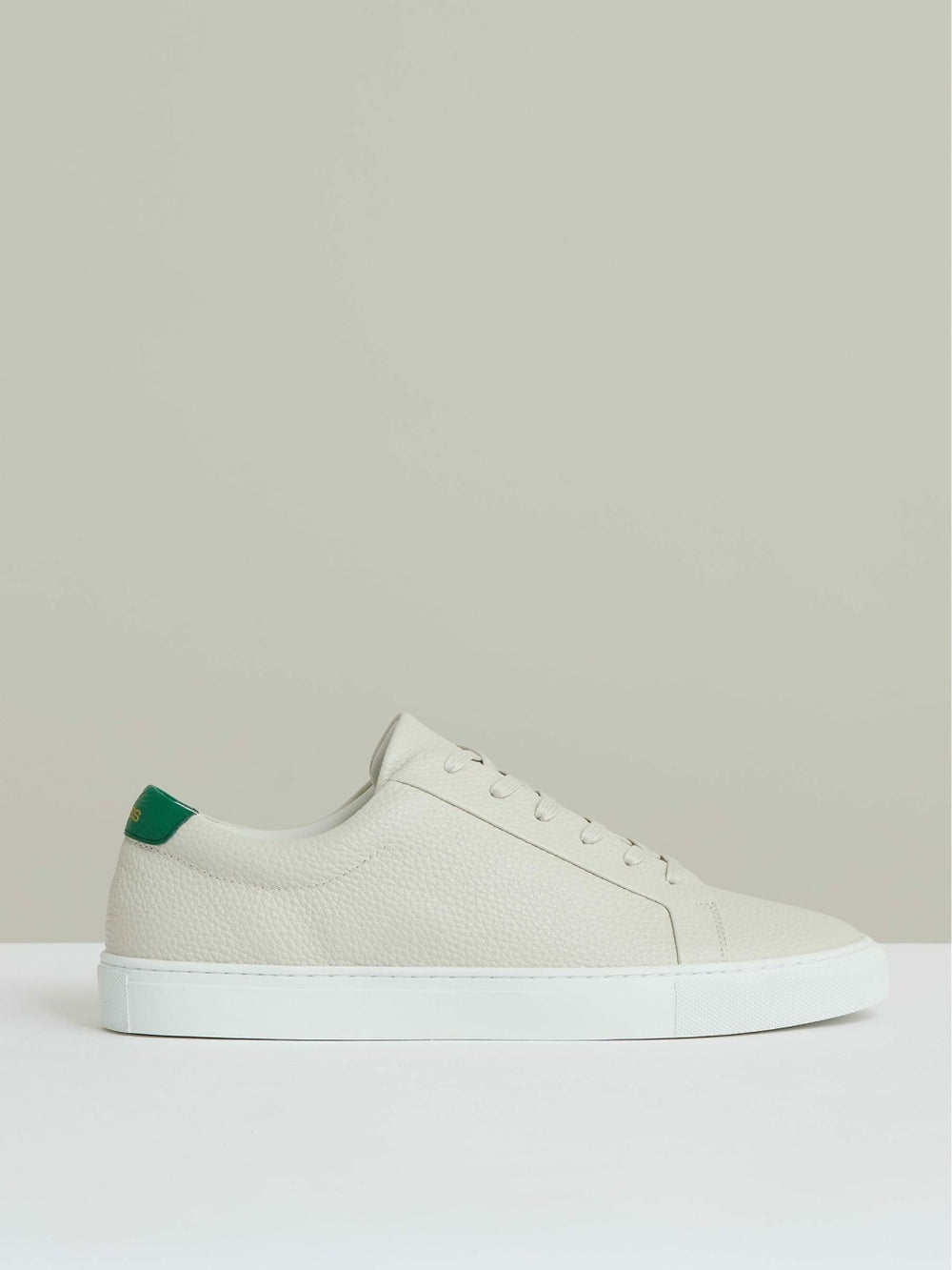 Reiss | Tumbled-Leather Low-Top Trainers in Off White/Green