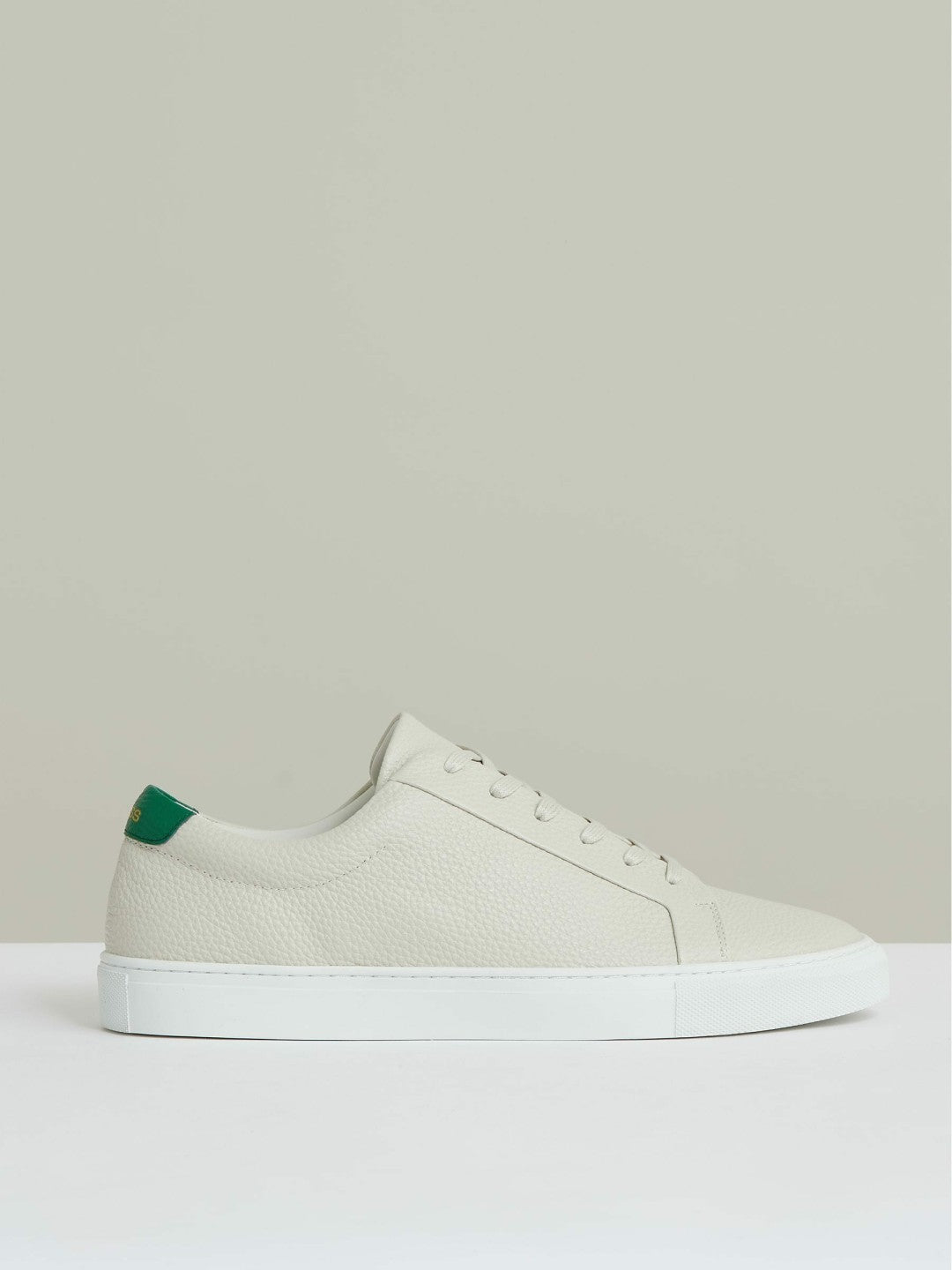 Reiss | Tumbled-Leather Low-Top Trainers in Off White/Green