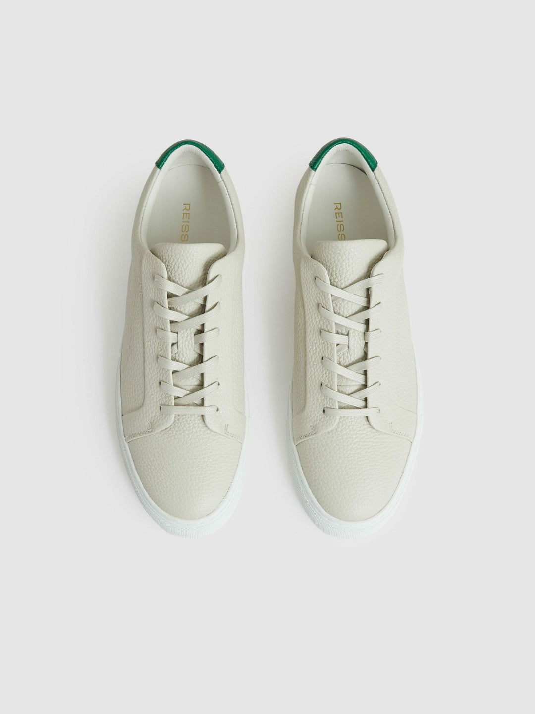 Reiss | Tumbled-Leather Low-Top Trainers in Off White/Green