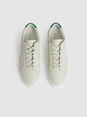 Reiss | Tumbled-Leather Low-Top Trainers in Off White/Green