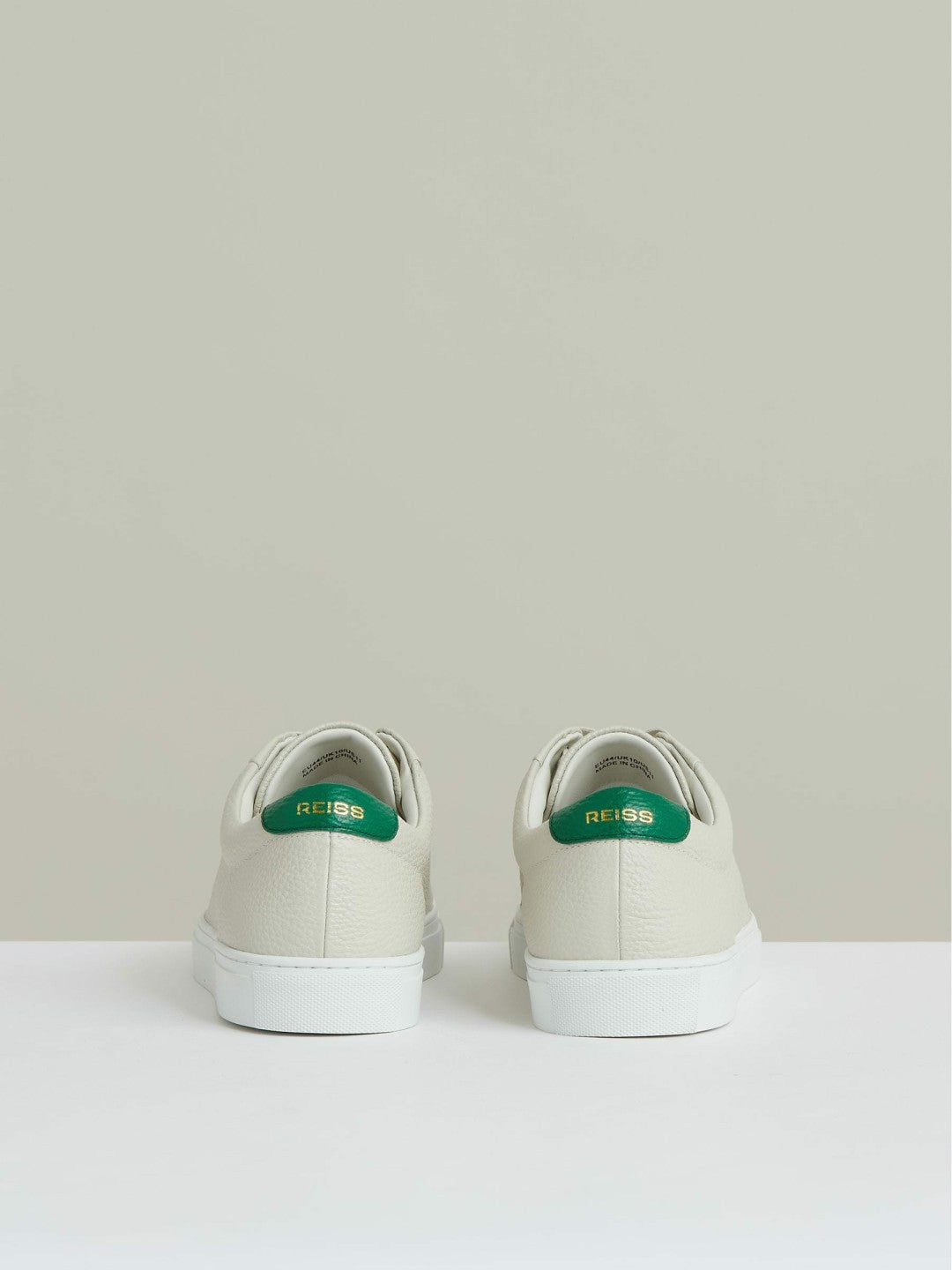 Reiss | Tumbled-Leather Low-Top Trainers in Off White/Green
