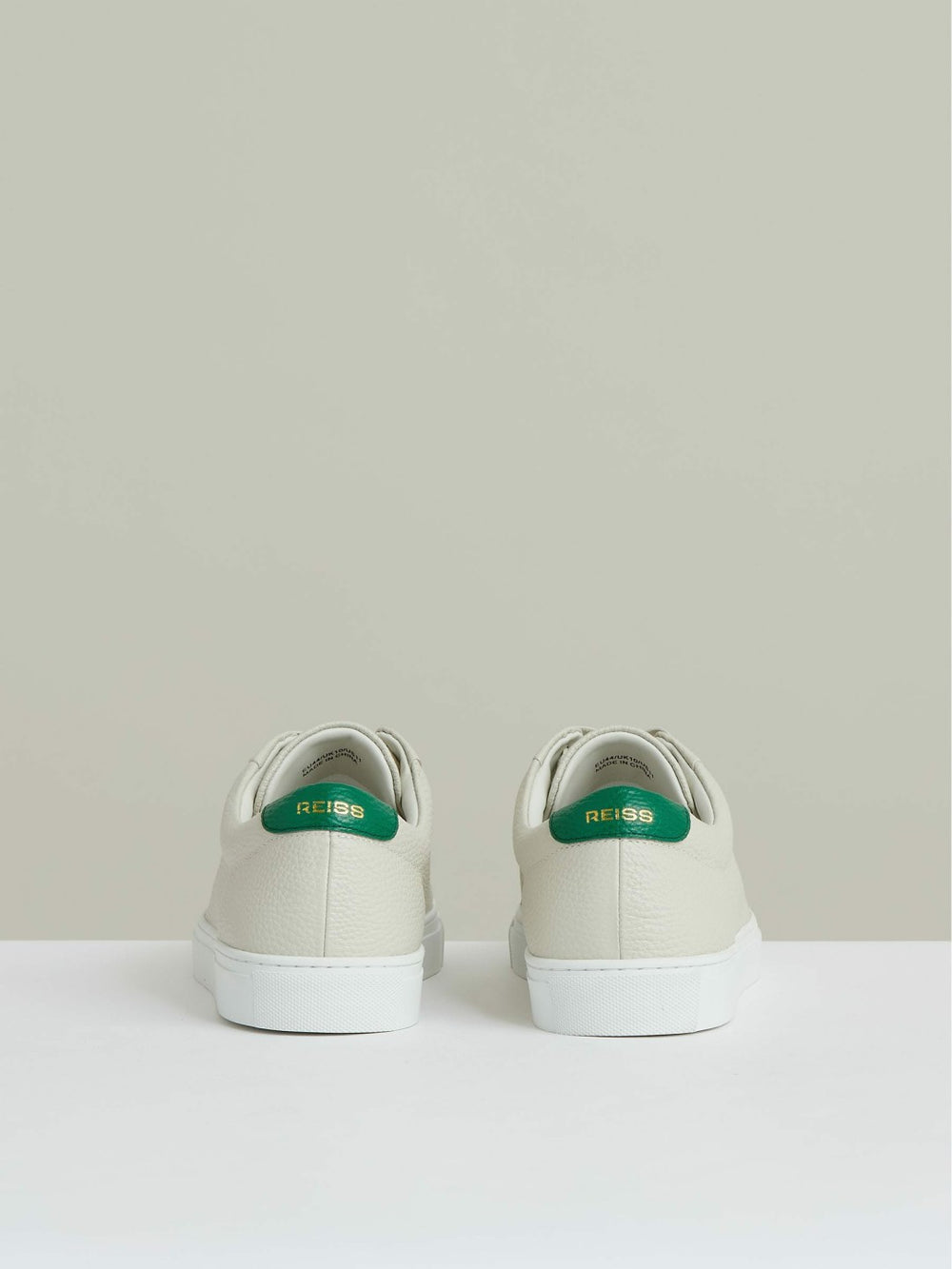 Reiss | Tumbled-Leather Low-Top Trainers in Off White/Green