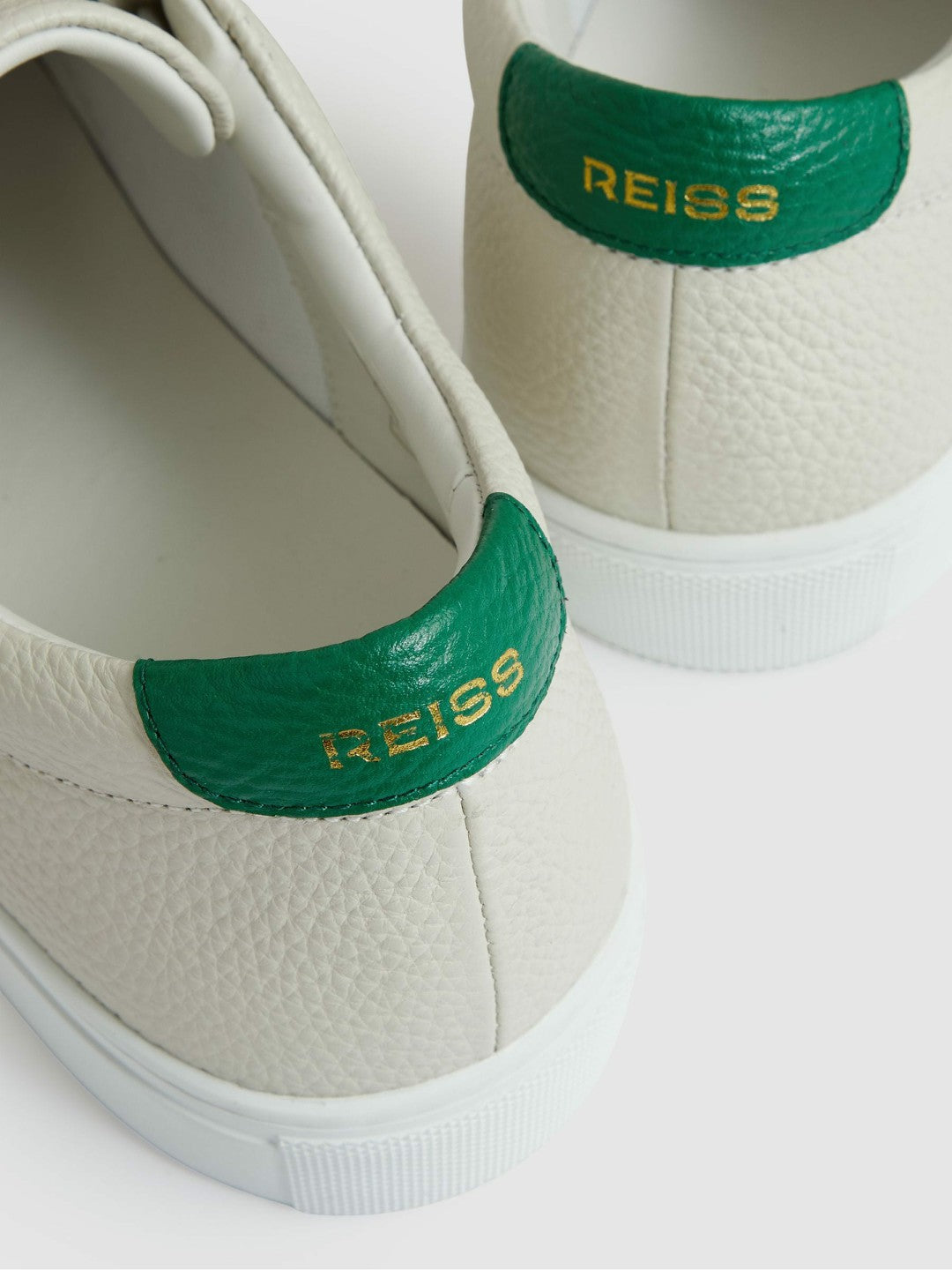 Reiss | Tumbled-Leather Low-Top Trainers in Off White/Green