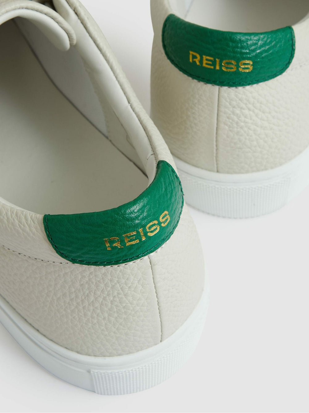 Reiss | Tumbled-Leather Low-Top Trainers in Off White/Green