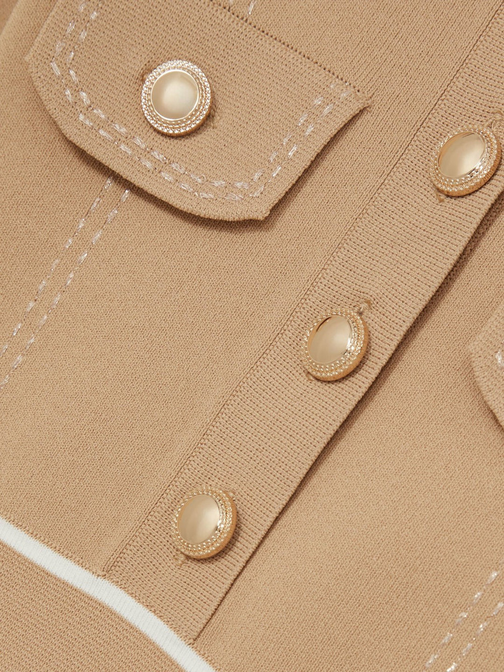 Reiss | 9-13 yrs Button-Detail Stripe Knitted Dress in Camel
