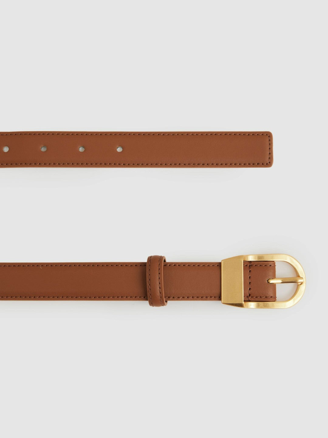 Reiss | Leather Curved-Buckle Belt in Tan