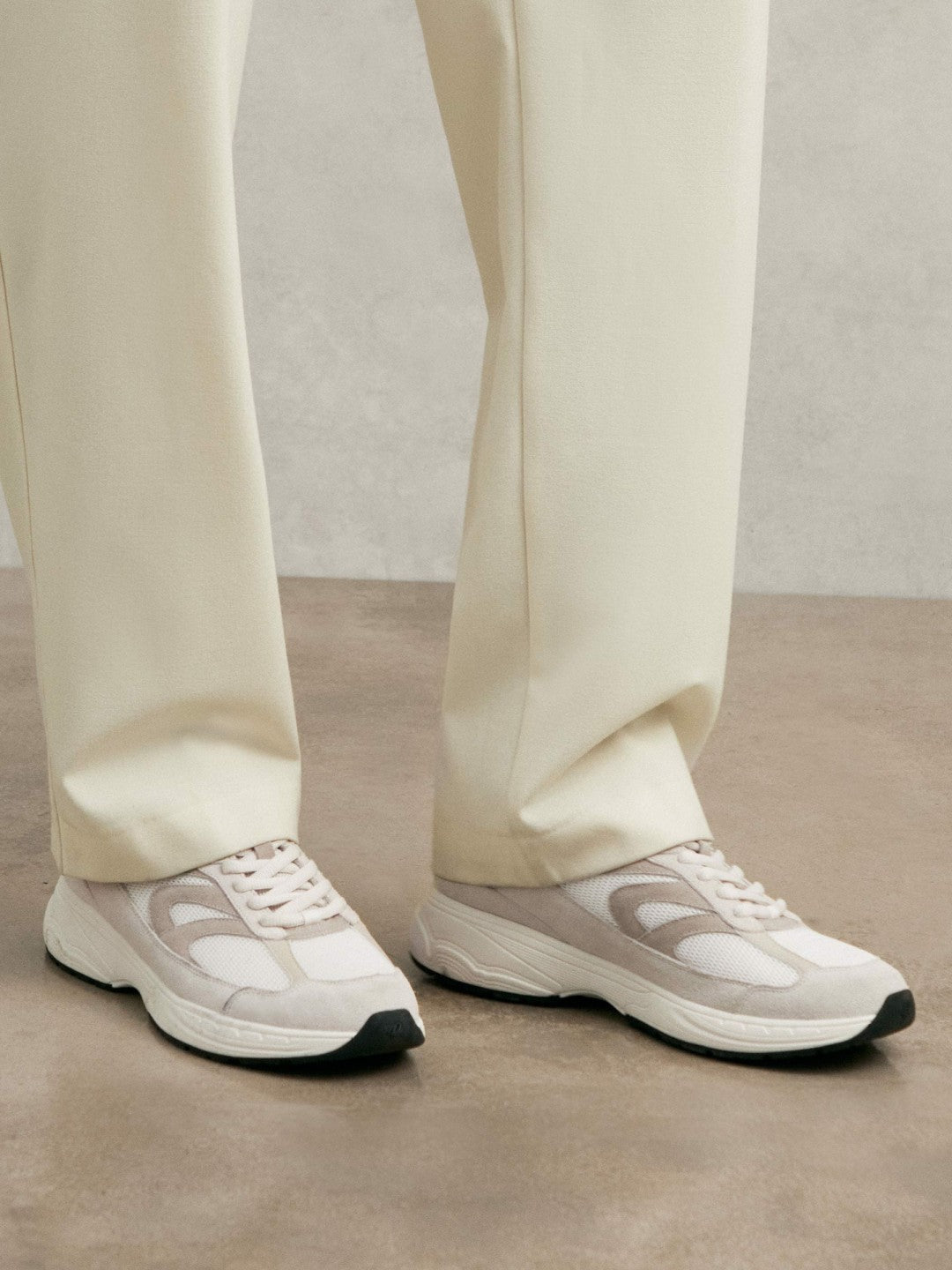 Reiss | Panelled Running Trainers in Off White/Stone