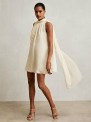 Reiss | Draped Chiffon Sleeveless Mini Dress in Ivory
