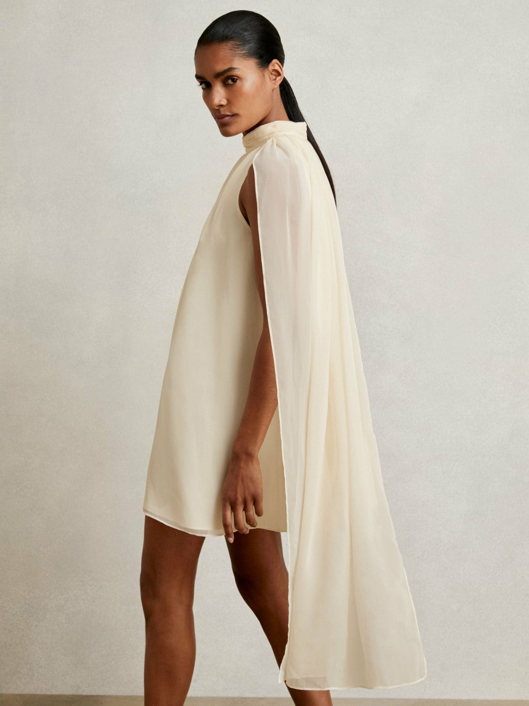 Reiss | Draped Chiffon Sleeveless Mini Dress in Ivory