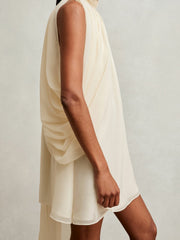 Reiss | Draped Chiffon Sleeveless Mini Dress in Ivory