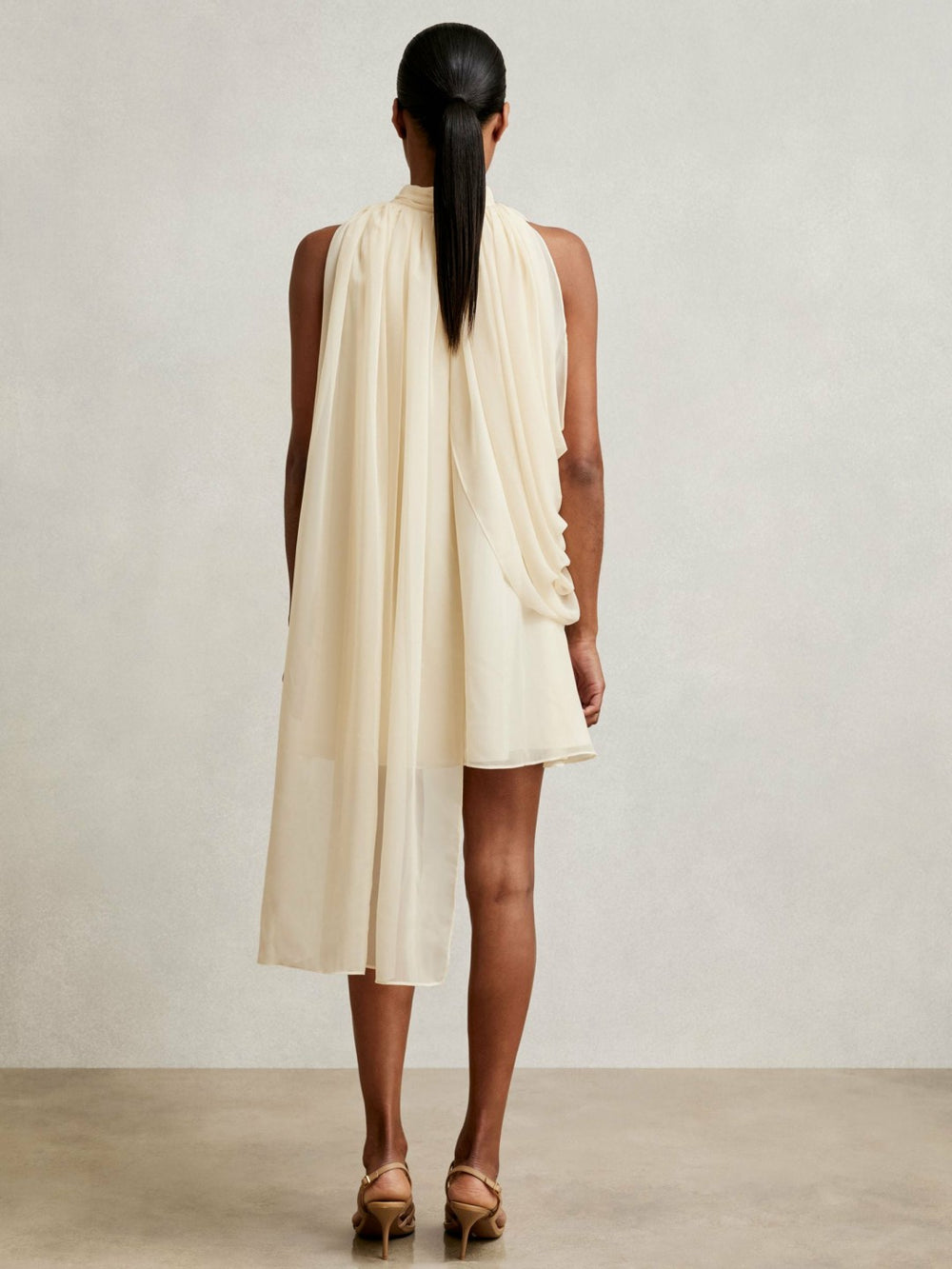 Reiss | Draped Chiffon Sleeveless Mini Dress in Ivory