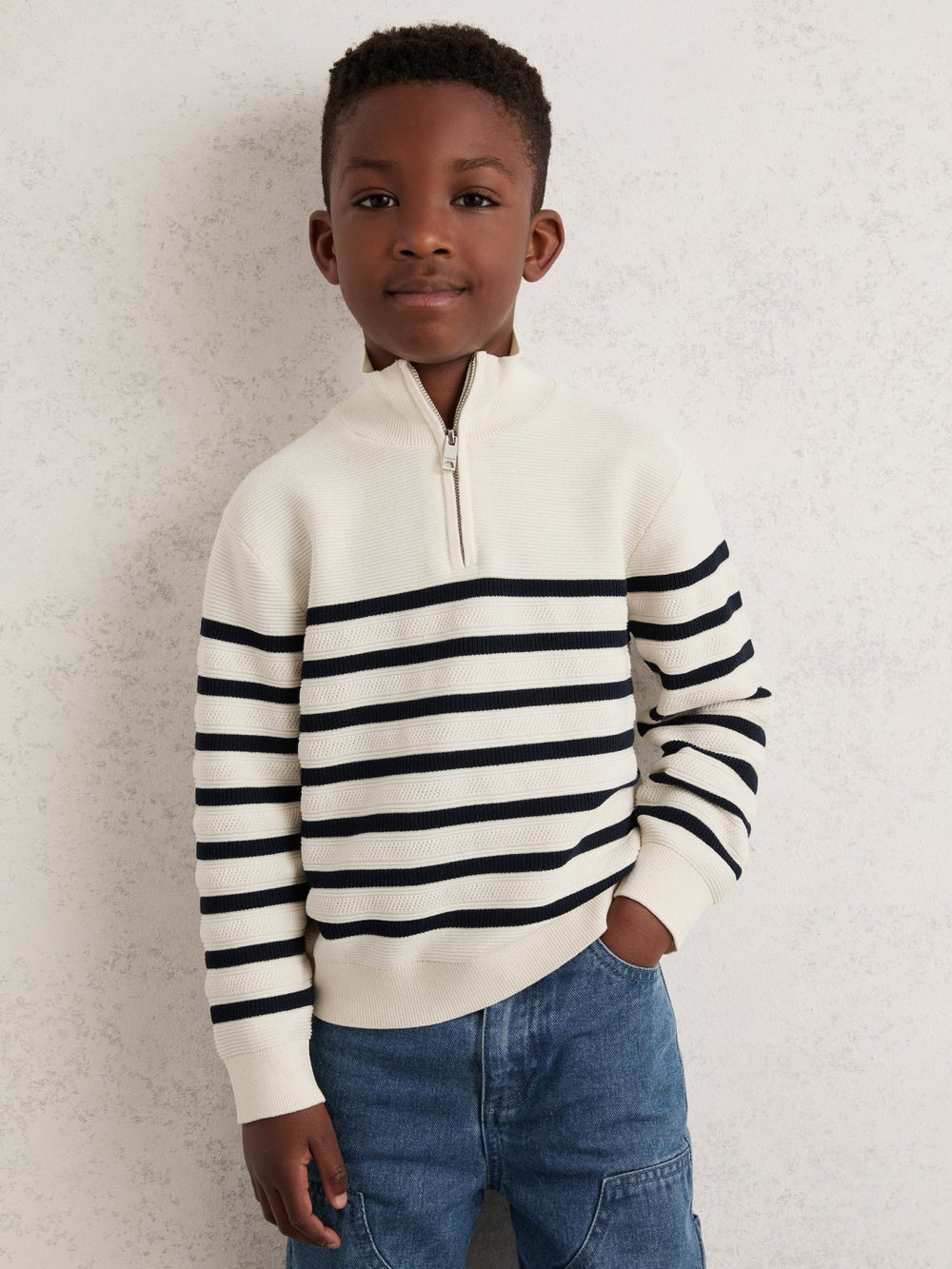 Reiss | 3-9 yrs Cotton-Blend Stripe Half-Zip Jumper in White