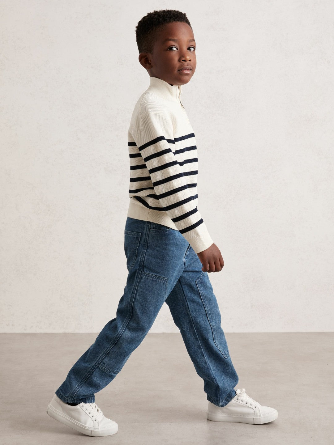 Reiss | 3-9 yrs Cotton-Blend Stripe Half-Zip Jumper in White
