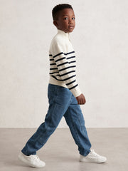 Reiss | 9-13 yrs Cotton-Blend Stripe Half-Zip Jumper in White