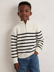 Reiss | 9-13 yrs Cotton-Blend Stripe Half-Zip Jumper in White