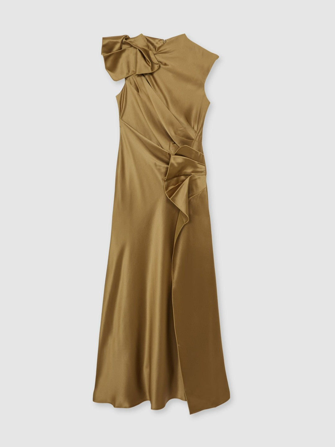 Reiss | Acler Draped Satin Midi Dress in Gold Moss