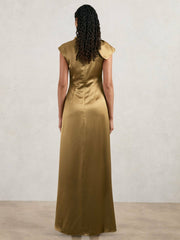 Reiss | Acler Draped Satin Midi Dress in Gold Moss