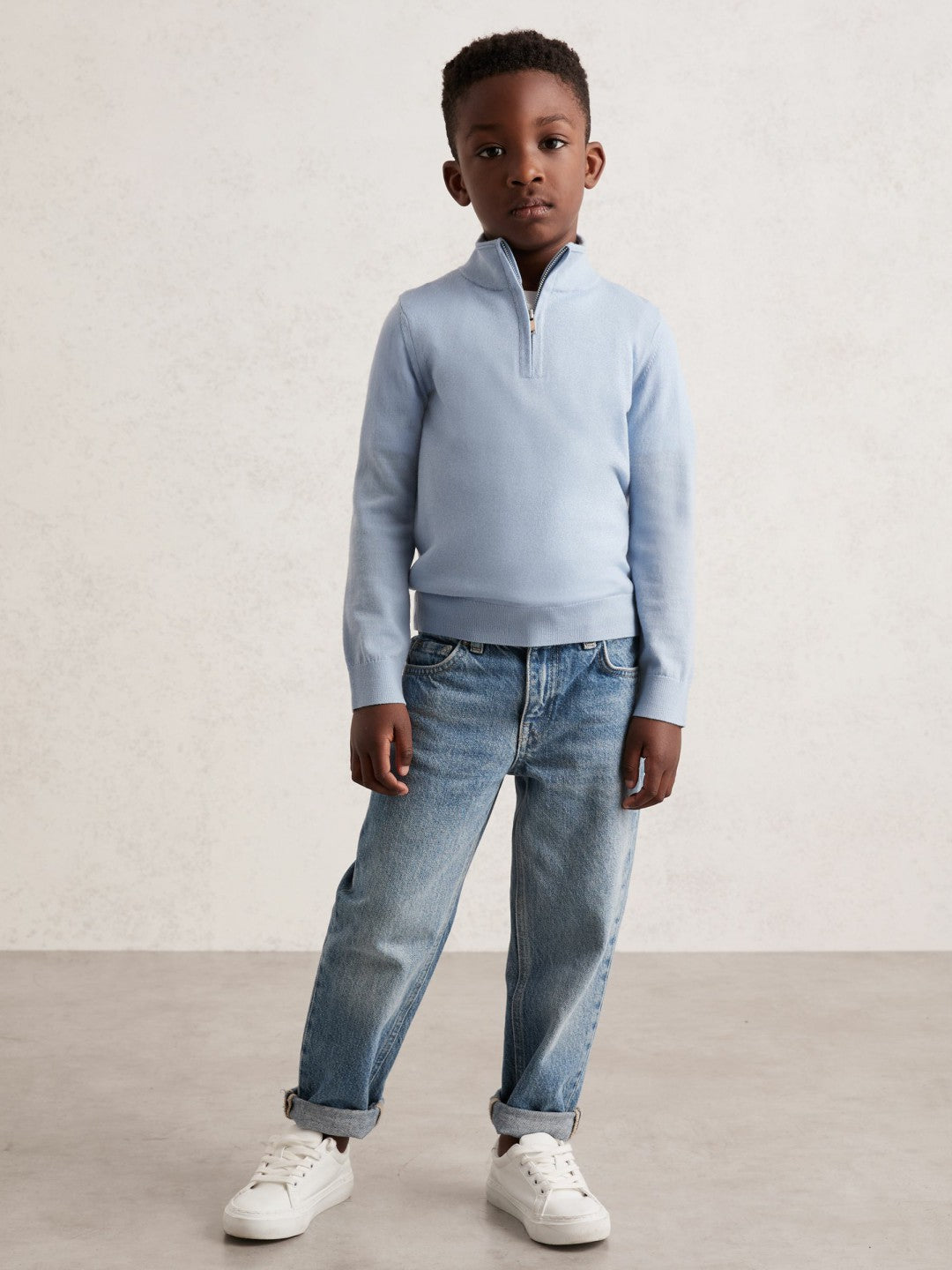 Reiss | 13-14 yrs Merino Wool Half-Zip Funnel Neck Jumper in Soft Blue Melange
