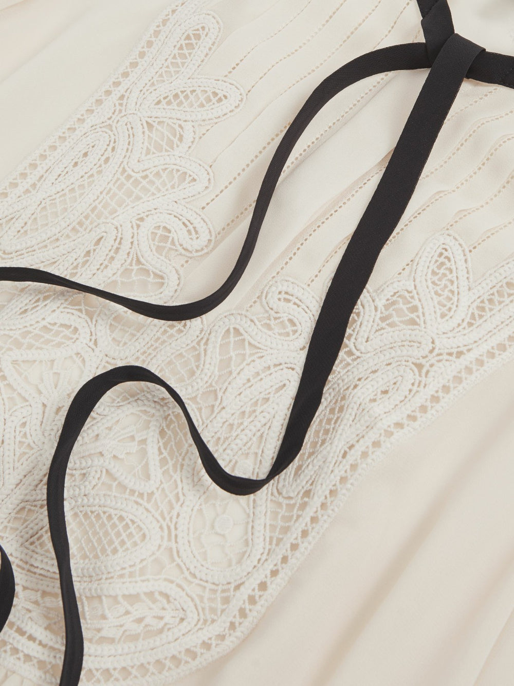 Reiss | Lace-Embroidered Tie-Neck Shirt in Cream