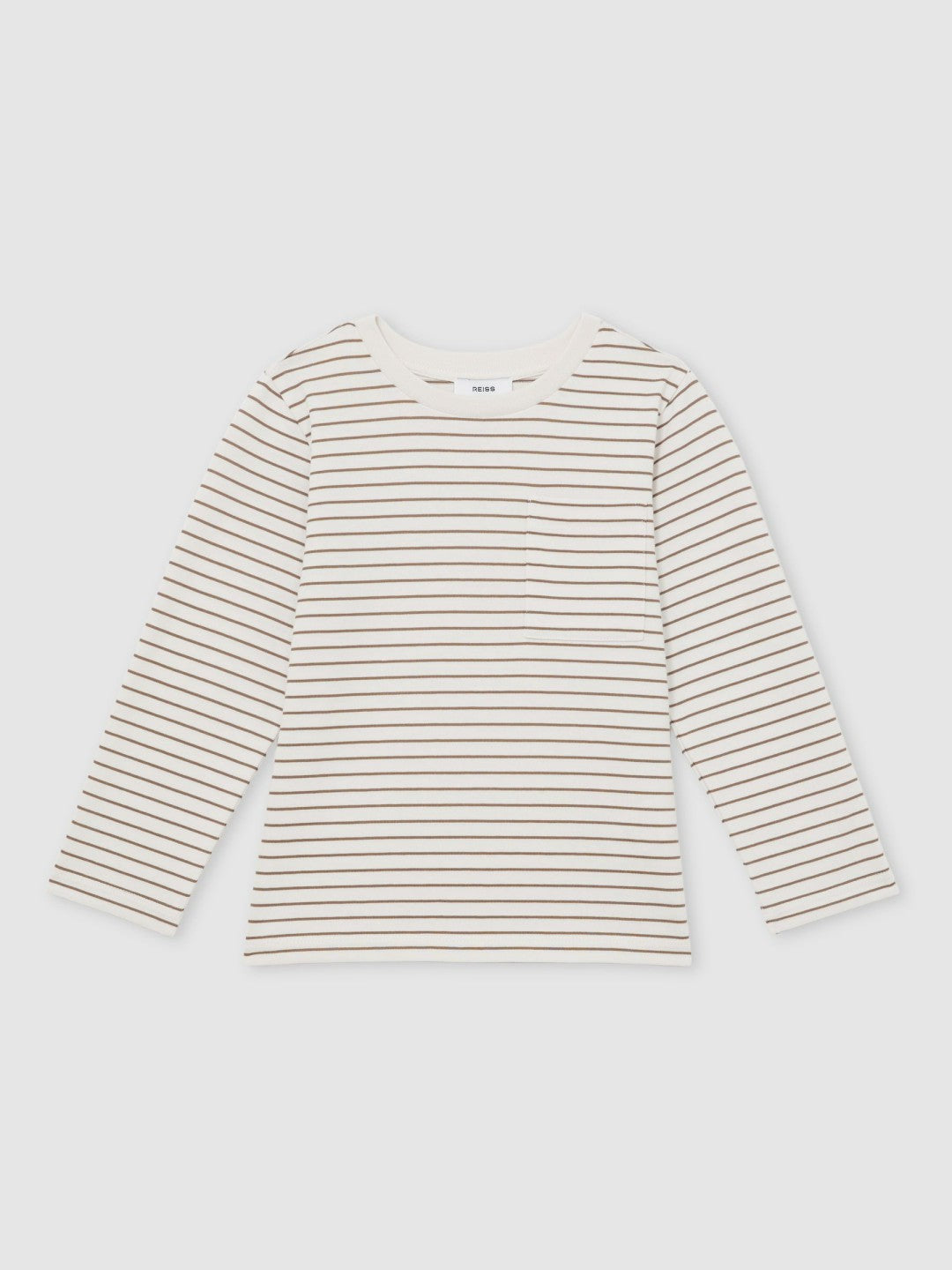 Reiss | 13-14 yrs Stretch-Cotton Stripe T-Shirt in Off White/Camel