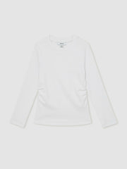 Reiss | 4-9 yrs Cotton Ruched Long-Sleeve T-Shirt with Stretch in Ivory